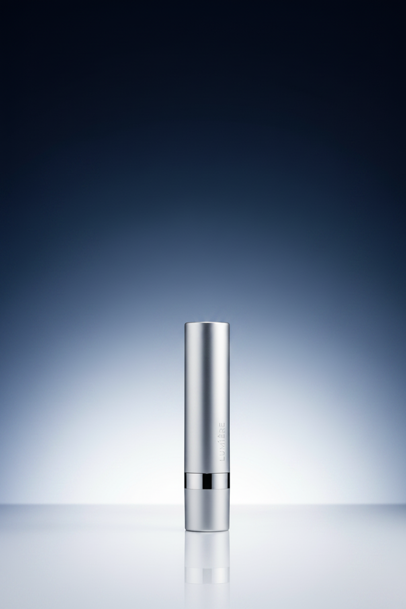 Silver cylindrical object on a gradient blue background