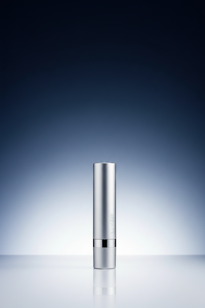 Silver cylindrical object on a gradient blue background